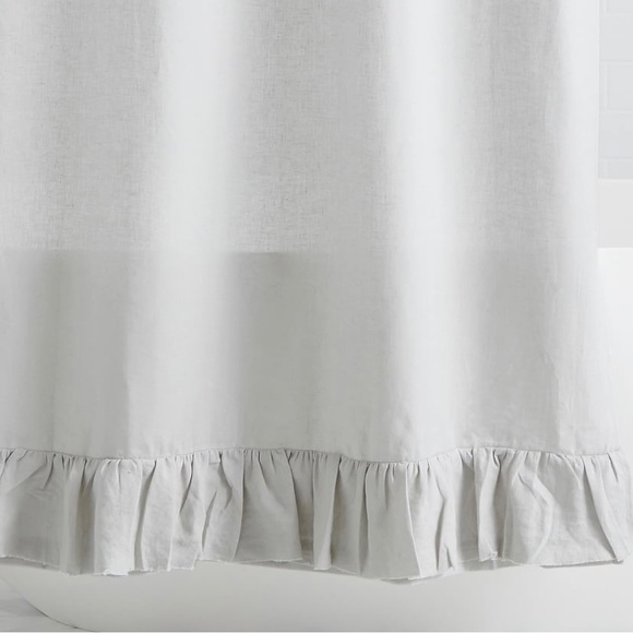 Pottery Barn Belgian Flax Linen Ruffle Shower Curtain - Picture 2 of 7